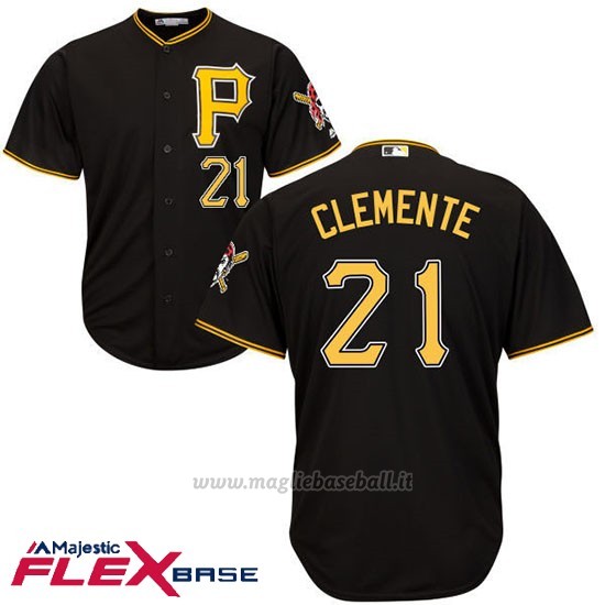 Maglia Baseball Uomo Pittsburgh Pirates Roberto Clemente Majestic Autentico Collezione Nero Flex Base